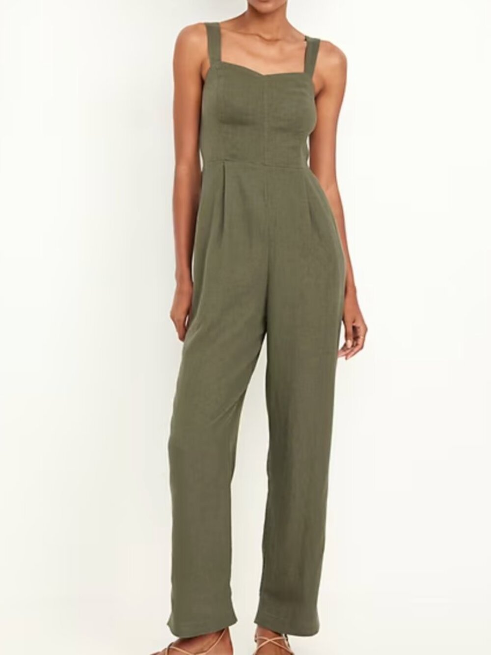Old Navy Fit & Flare Linen-Blend Jumpsuit in Khaki/ Alpine Tundra, Size M